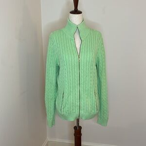 LRL Ralph Lauren Lime Green Cable Knit Cardigan – 100% Cotton – Size L – EUC